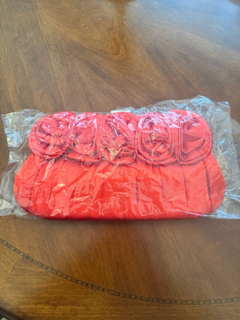 Elegant Red Satin Rose Clutch - Evening Bag - Picture 5 of 7
